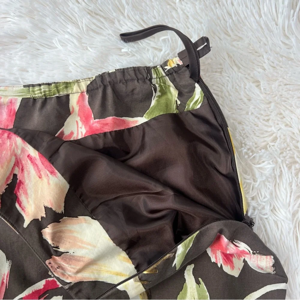 Talbots silk blend floral skirt brown pink and yellow Sz 24W - Picture 9 of 11